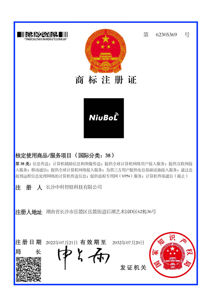 NiuBoL trademark registration certificate.jpg